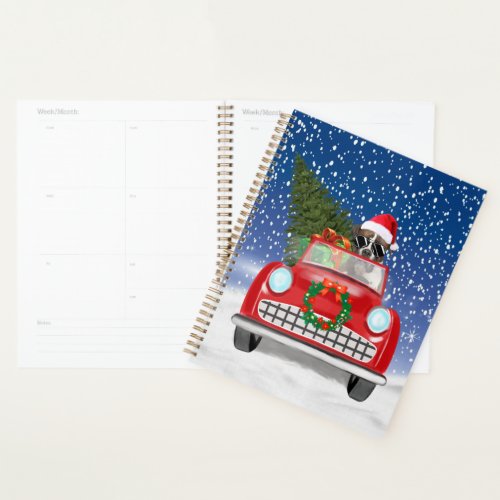 Boxer Dog Driving Car In Snow Christmas Planner