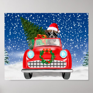 Boxer Dog Driving Car In Snow Christmas  Poster
