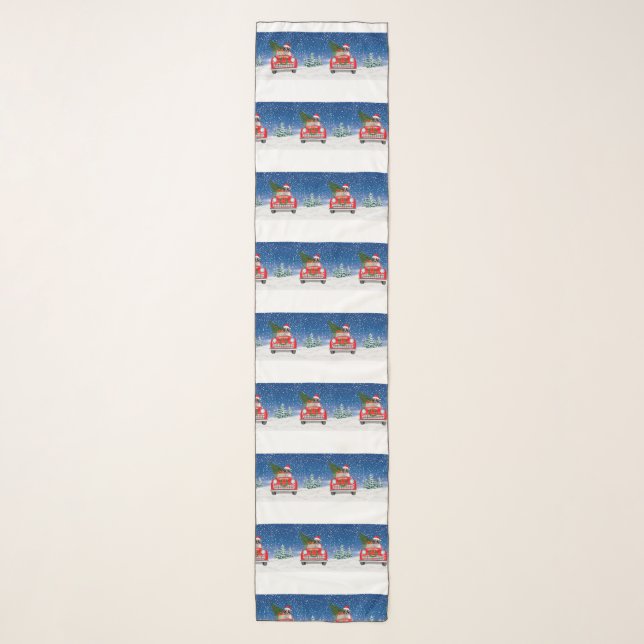 Boxer Dog Driving Car In Snow Christmas Scarf (Front)