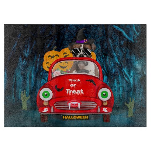 Boxer Dog Driving Car Scary Halloween Cutting Board