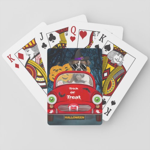 Boxer Dog Driving Car Scary Halloween Playing Cards