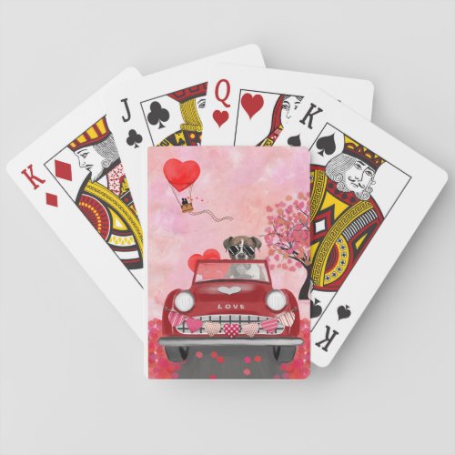 Boxer Dog Driving Car with Hearts Valentines  Poker Cards