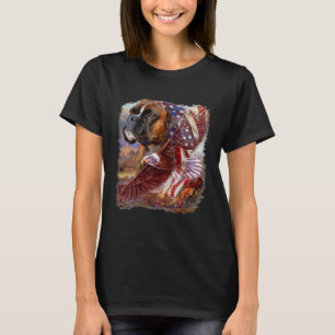 Boxer Dog Eagle American Flag 4th July Independenc T-Shirt