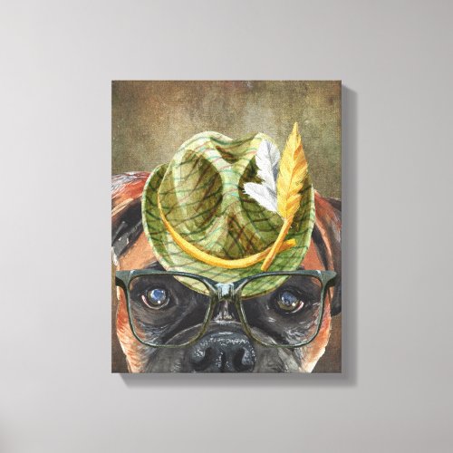 Boxer dog face gentleman hat wire glasses funny canvas print