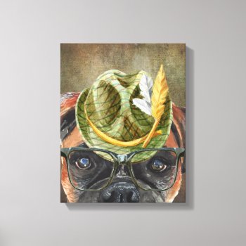Boxer Dog Face Gentleman Hat Wire Glasses Funny Canvas Print by petcherishedangels at Zazzle