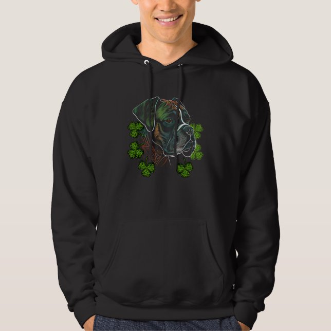 Boxer Dog Face Mandala Irish Shamrock C St Patrick Hoodie (Front)