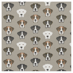 Boxer Dog faces khaki Fabric