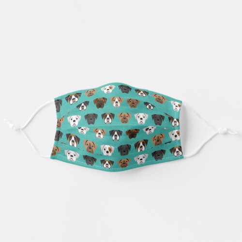 Boxer dog faces turquoise adult cloth face mask