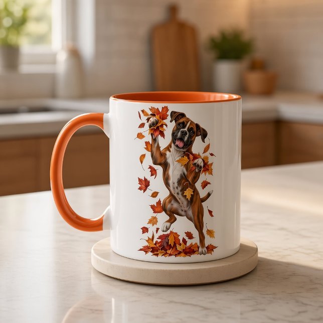 Boxer Dog Fall Leaves Mug (Creator Uploaded)