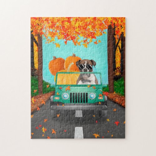 Boxer Dog Fall Pumpkin Jigsaw Puzzle