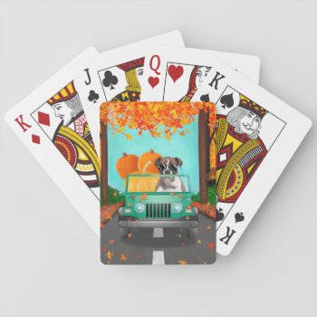 Boxer Dog Fall Pumpkin  Playing Cards by aashiarsh at Zazzle