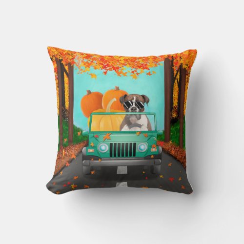  Boxer Dog Fall Pumpkin Throw Pillow