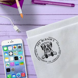 Boxer Dog Family Return Address Rubber Stamp