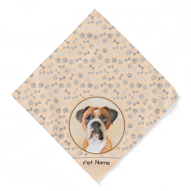 Boxer Dog Fawn Painting Uncropped Ear Cute Dog Art Bandana (Front)
