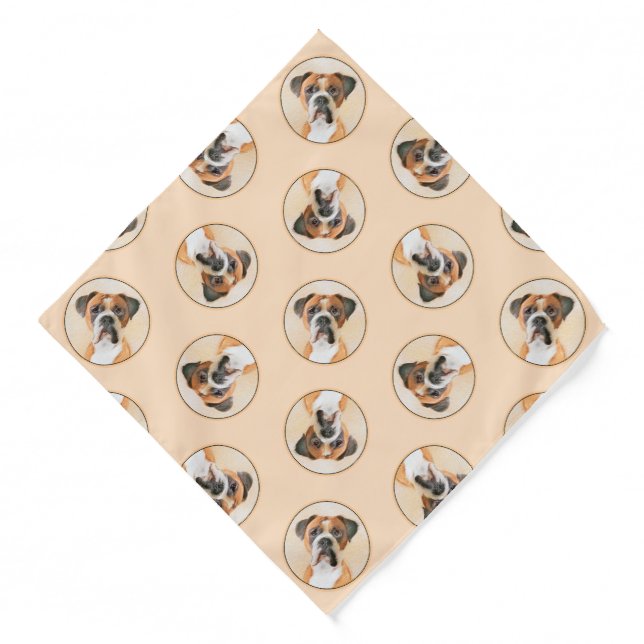 Boxer Dog Fawn Painting Uncropped Ear Cute Dog Art Bandana (Front)