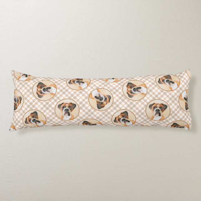 Boxer Dog Fawn Painting Uncropped Ear Cute Dog Art Body Pillow (Front)