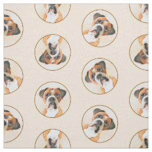 Boxer Dog Fawn Painting Uncropped Ear Cute Dog Art Fabric