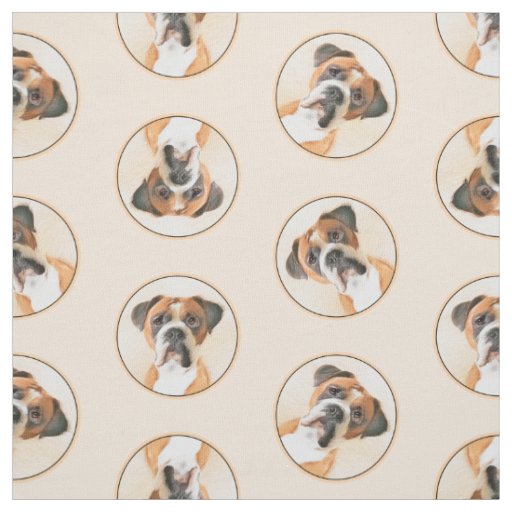 Boxer Dog Fawn Painting Uncropped Ear Cute Dog Art Fabric