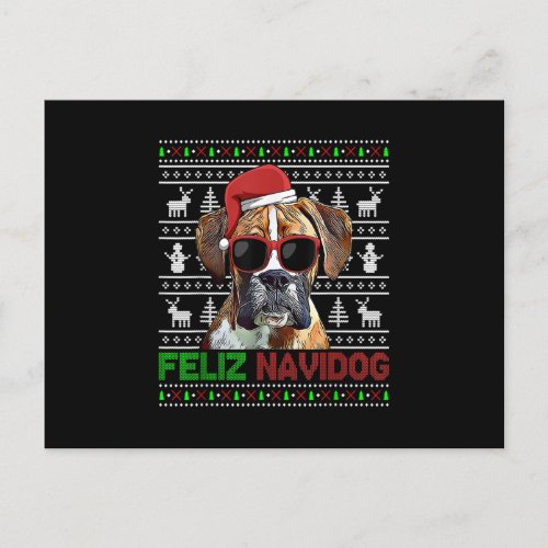 Boxer Dog Feliz Navidog Funny Christmas Postcard