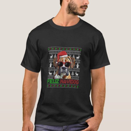 Boxer Dog Feliz Navidog Funny Christmas T_Shirt