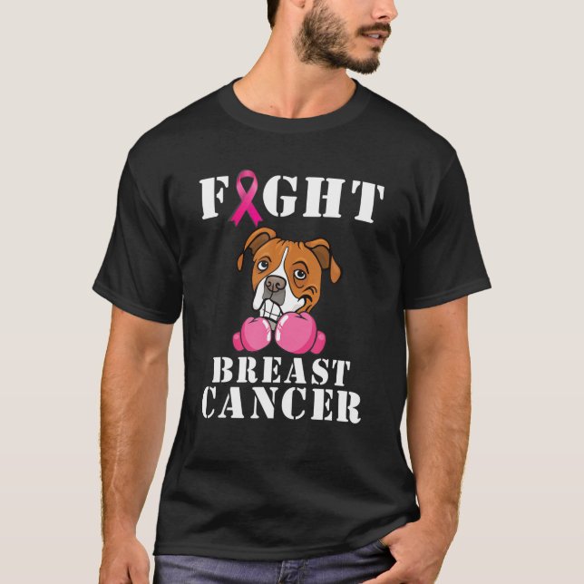 Boxer Dog Fight Breast Cancer Awareness Support Da T-Shirt (Front)