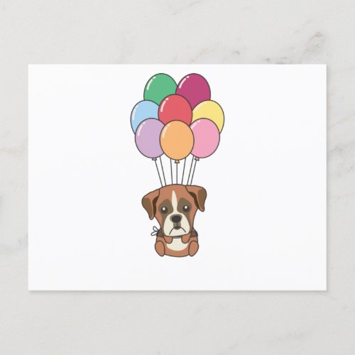 Boxer Dog Flies With Colorful Balloons Postcard