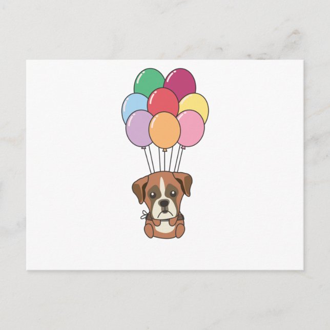 Boxer Dog Flies With Colorful Balloons Postcard (Front)