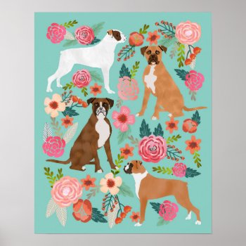 Boxer Dog Floral Art Print by FriendlyPets at Zazzle