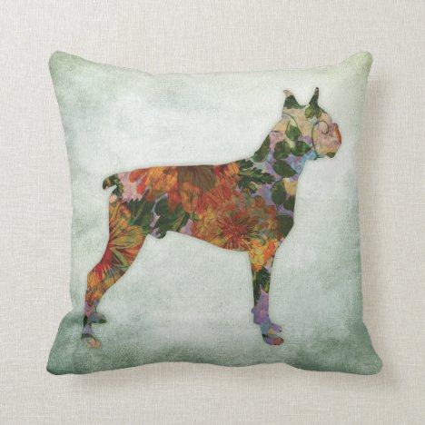 Boxer Dog Floral On Green Throw Pillow