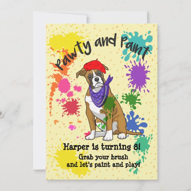 Boxer Dog Fun Art Birthday Party Invitation (Front)