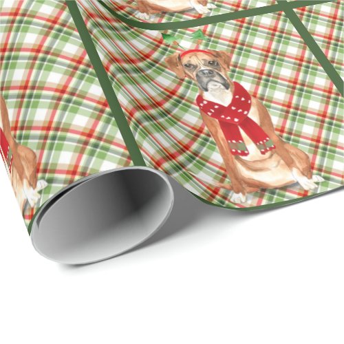 Boxer Dog Funny Holiday Plaid Christmas Wrapping Paper