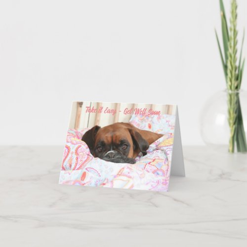 boxer dog get well soon relax in bed holiday card