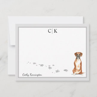 Boxer Dog Gray Border Monogram Your Name Custom Note Card