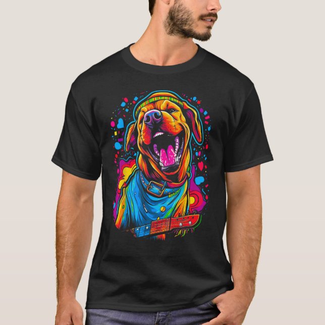 Boxer Dog Guitar T-Shirt (Front)