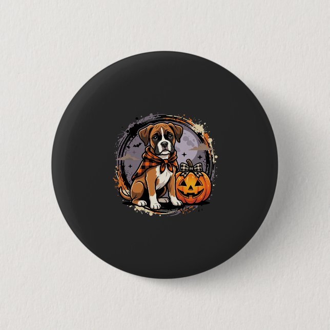 Boxer Dog Halloween Pumpkin Sublimation Button (Front)