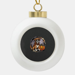 Boxer Dog Halloween Pumpkin Sublimation Ceramic Ball Christmas Ornament