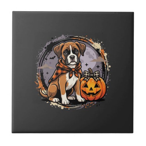 Boxer Dog Halloween Pumpkin Sublimation Ceramic Tile
