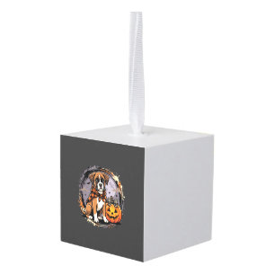 Boxer Dog Halloween Pumpkin Sublimation Cube Ornament