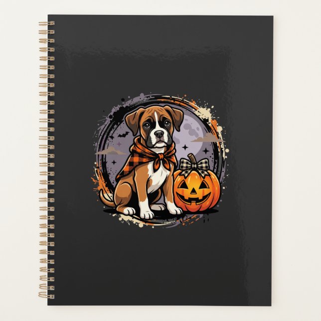 Boxer Dog Halloween Pumpkin Sublimation Planner (Front)