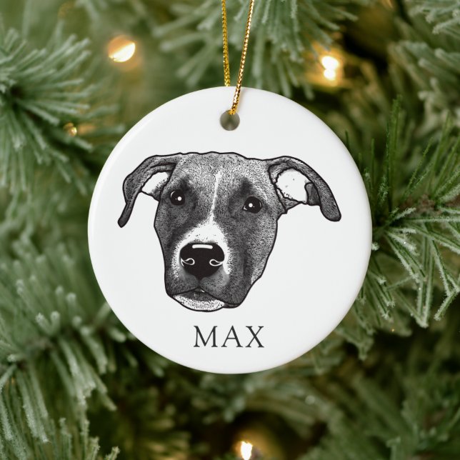 Boxer Dog Hand Drawing Personalized Ceramic Ornament (Tree)