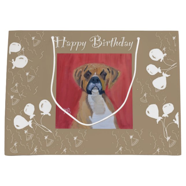 Boxer Dog Happy Birthday Large Gift Bag (Front)