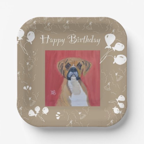 Boxer Dog Happy Birthday Paper Plates
