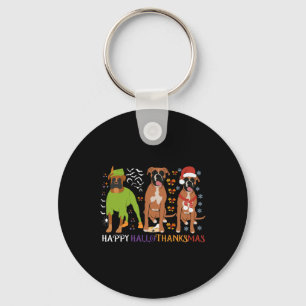 Boxer Dog Happy Hallothanksmas Xmas Dog Lover  Keychain
