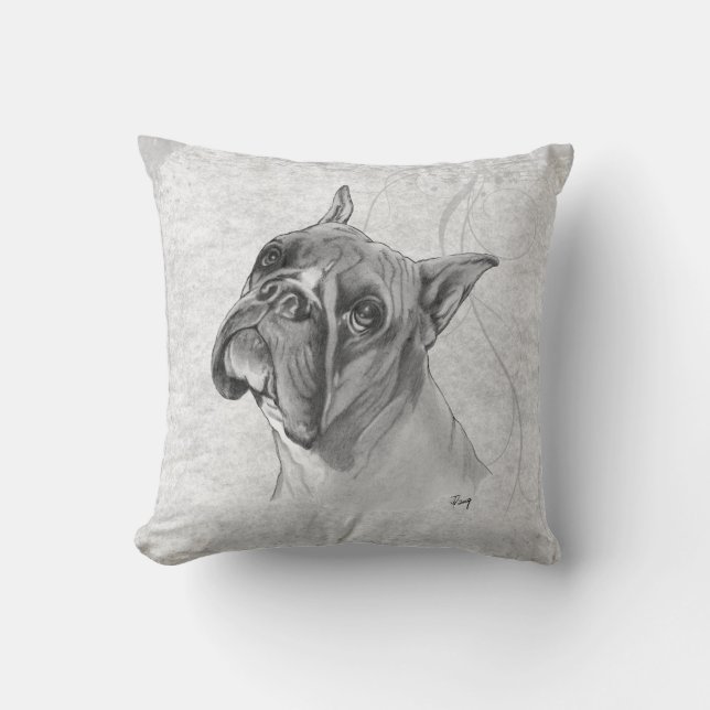 Boxer Dog Head Throw Pillow (Front)