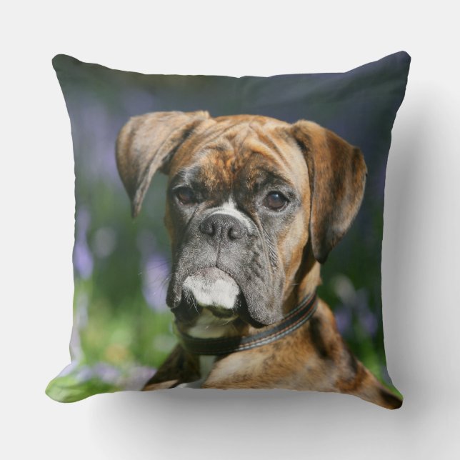 Boxer Dog Headshot Throw Pillow (Front)