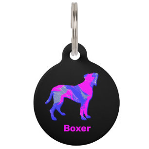Boxer Dog Hot Pink and Blue Silhouette Pet ID Tag