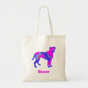 Boxer Dog Hot Pink and Blue Silhouette Tote Bag