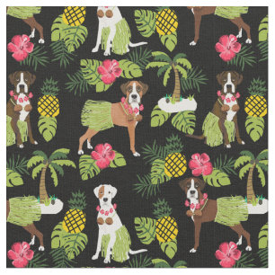 Boxer Dog hula tropical black Fabric