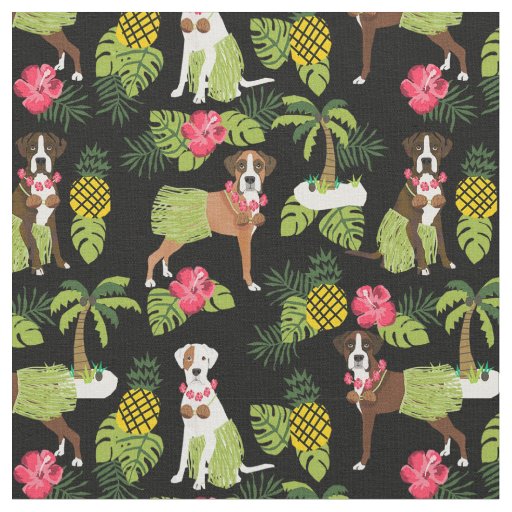 Boxer Dog hula tropical black Fabric
