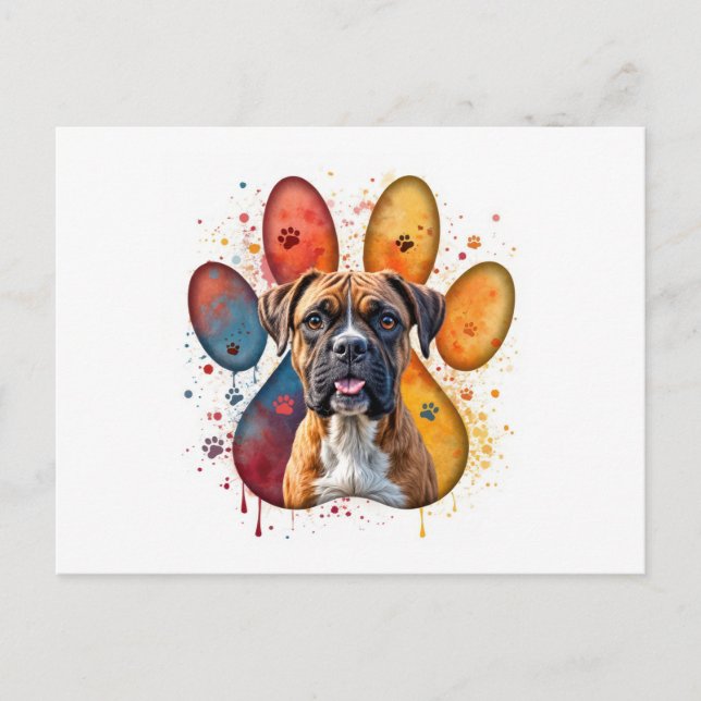 Boxer Dog In a Paw Print Postcard (Front)